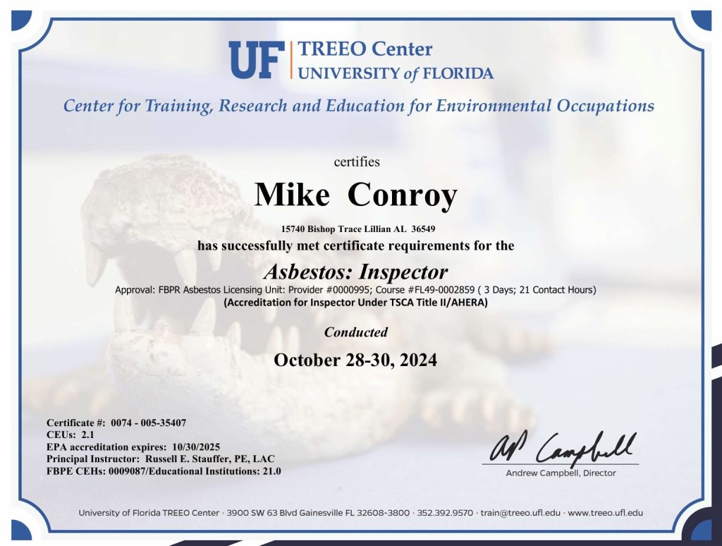 asbestos inspection certification